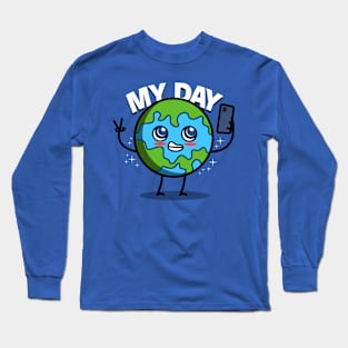 Cute Kawaii Planet Earth Meme For Earth Day Long Sleeve T-Shirt